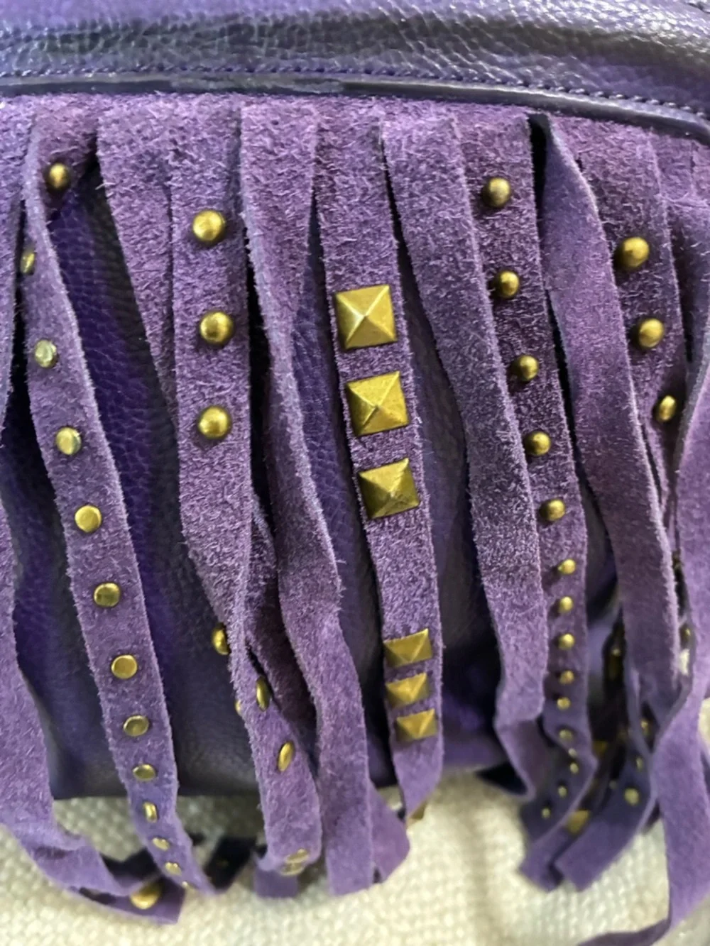 Sharif NWT Purple Crossbody Bag w/Suede Studded Fringe - Picture 14 of 14